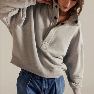 Free People Gray Button-Up Sweatshirt